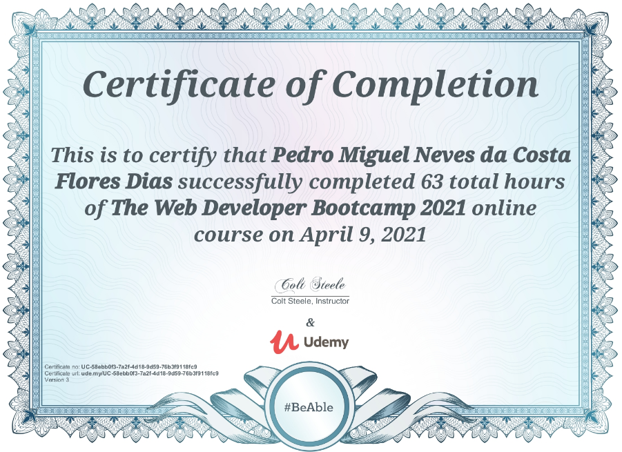 Web Dev Bootcamp certificate